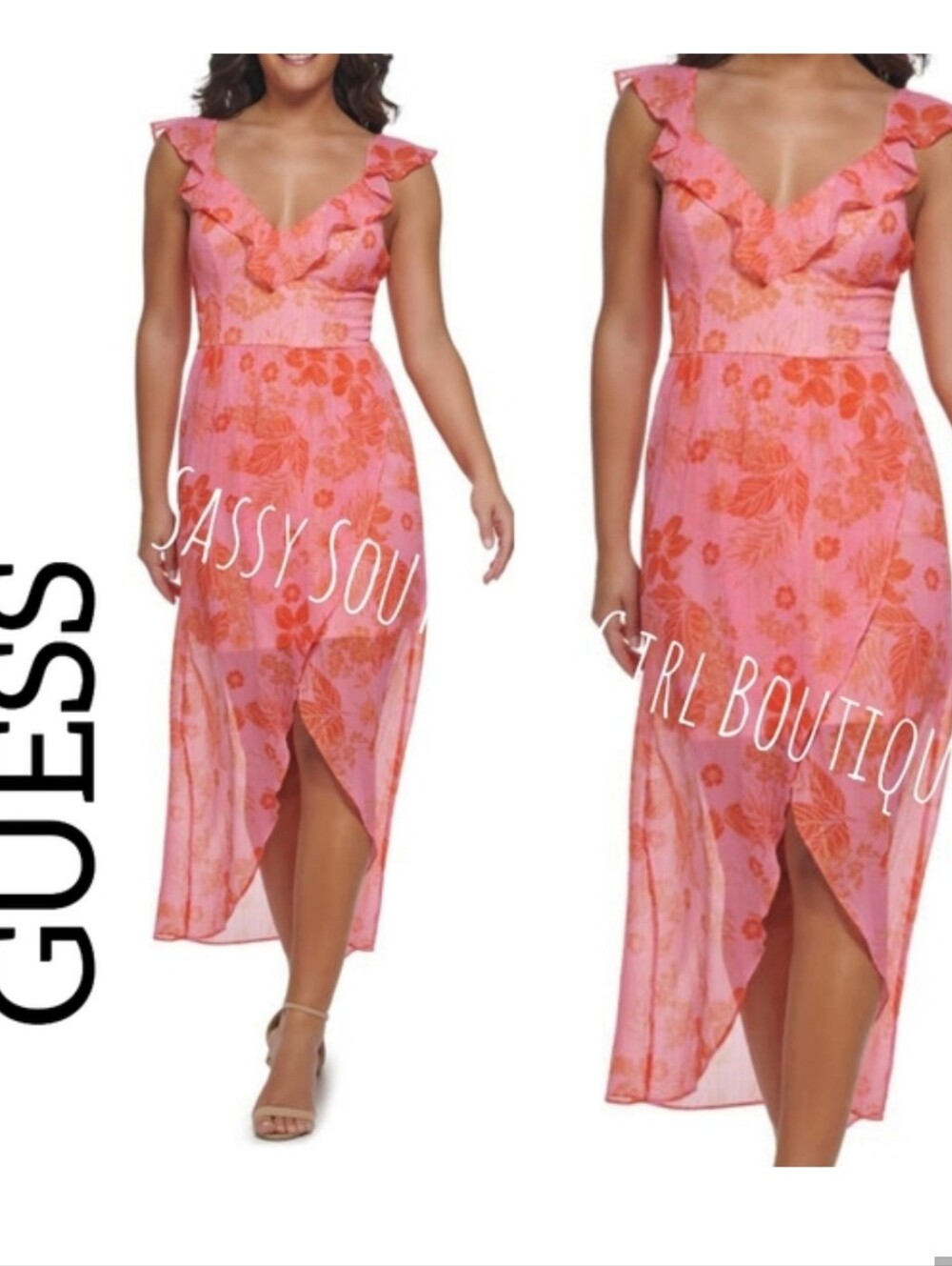 ⭐🆕 GUESS pink floral high low midi dress